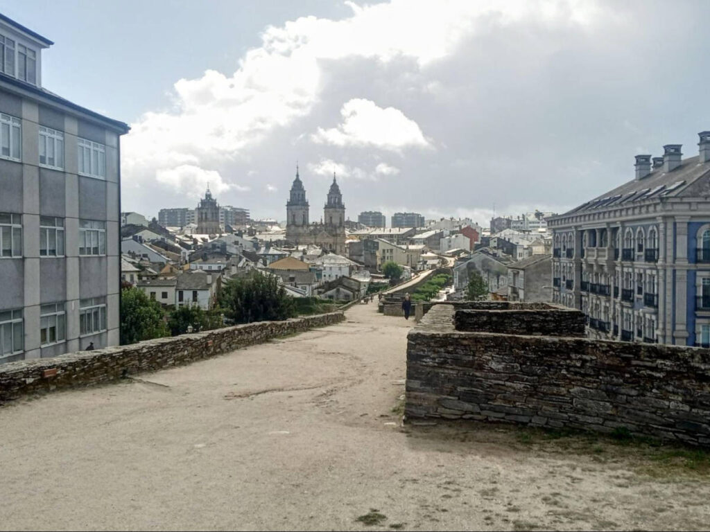 Overlooking view of the city from the ancient walls in Lugo