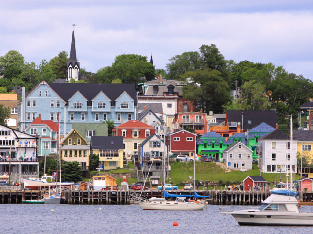 View of Lunenburg houses and buildings from the water