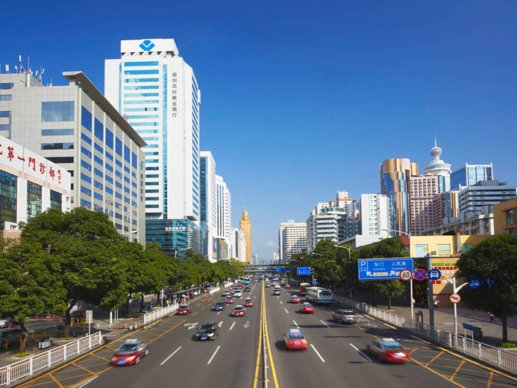 View of the buildings around the highway in Luohu
