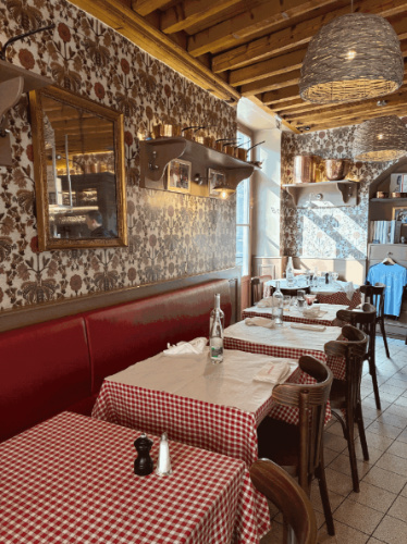 View from the inside of a Lyonnaise Bouchon restaurant