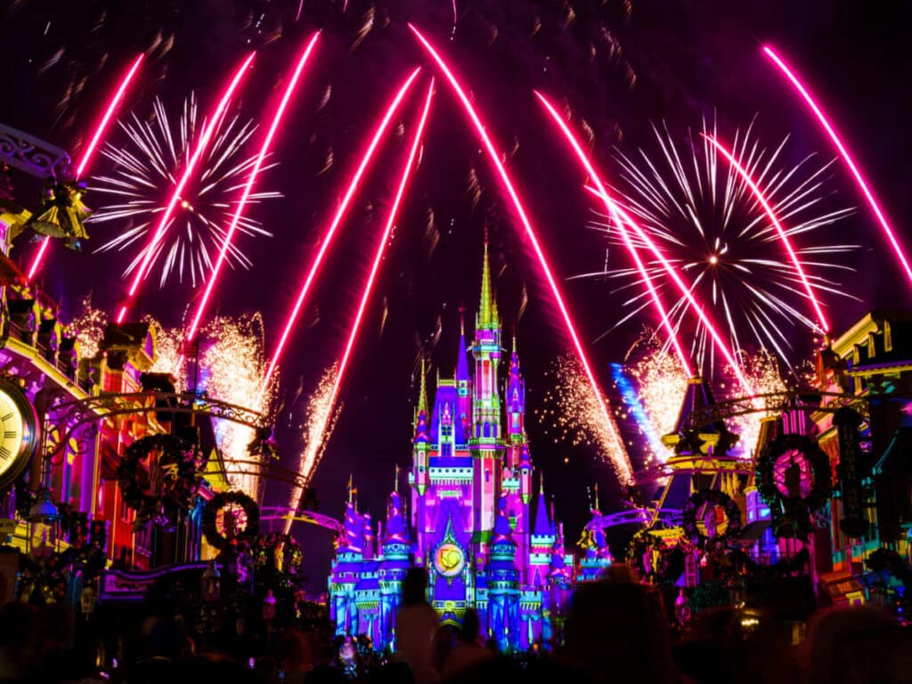 View of the magnificent fireworks display over the Magic Kingdom