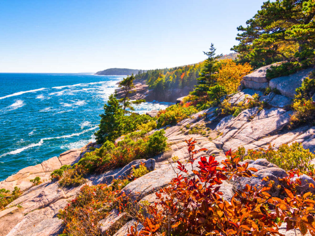 View of the fall foliage around the Maine coastline
