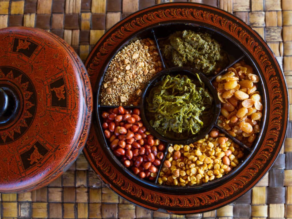 A traditional tea leaf salad served in Mandalay