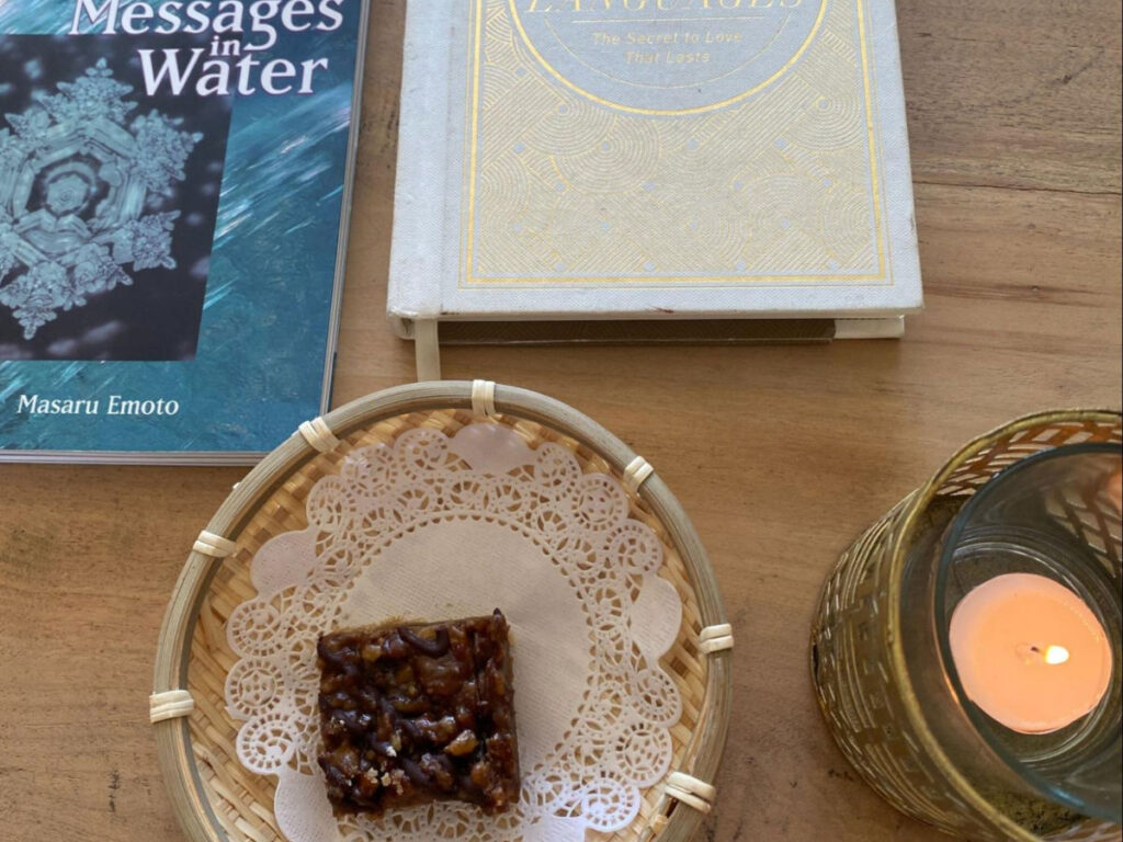 Book and pastries at Mantra Sukha Tea Lounge
