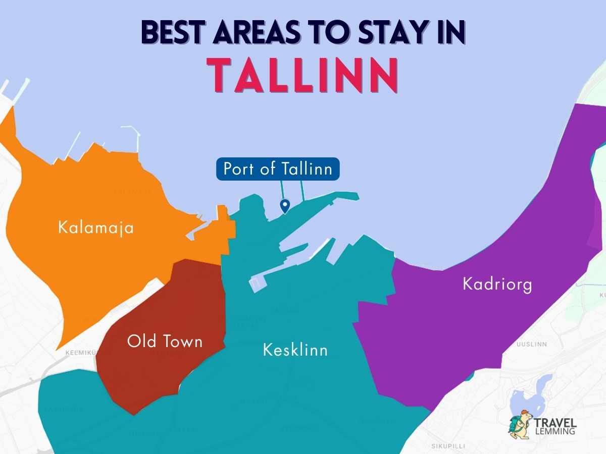 A graphic map that shows the best areas to stay in Tallinn