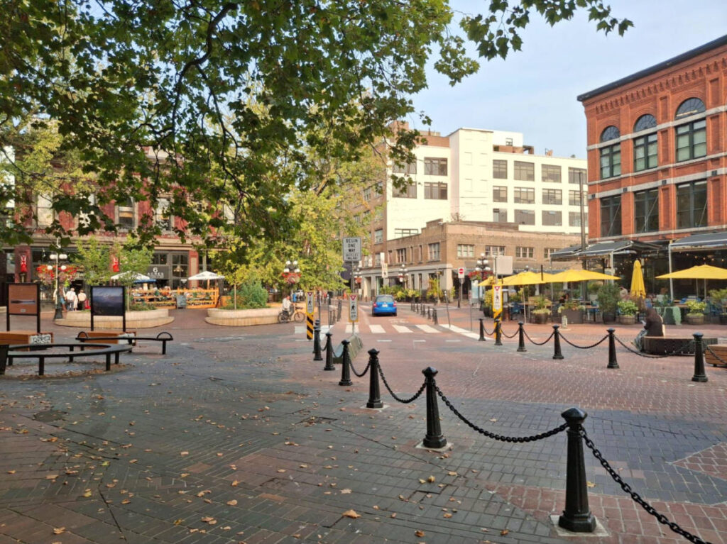 View of the patios around the Maple Tree Square