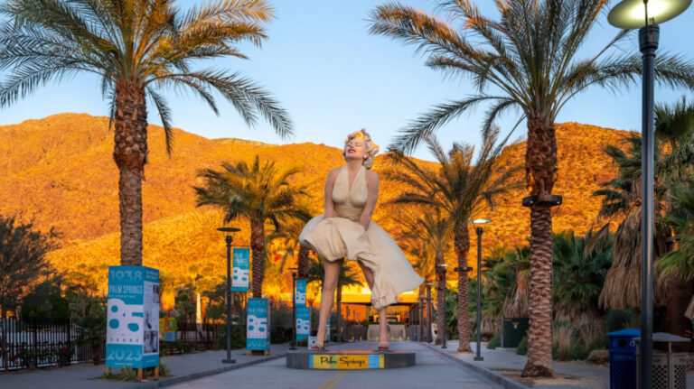 View of the Forever Marilyn Statue on the streets of Palm Springs