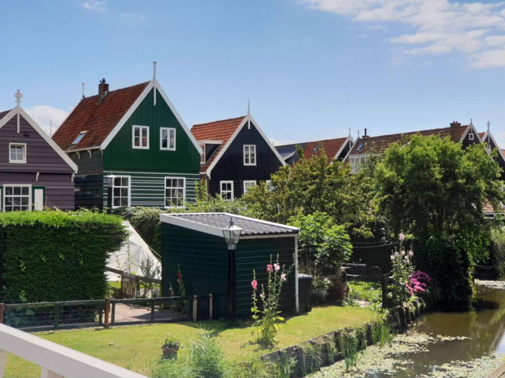 View of the colorful wooden homes in  Marken