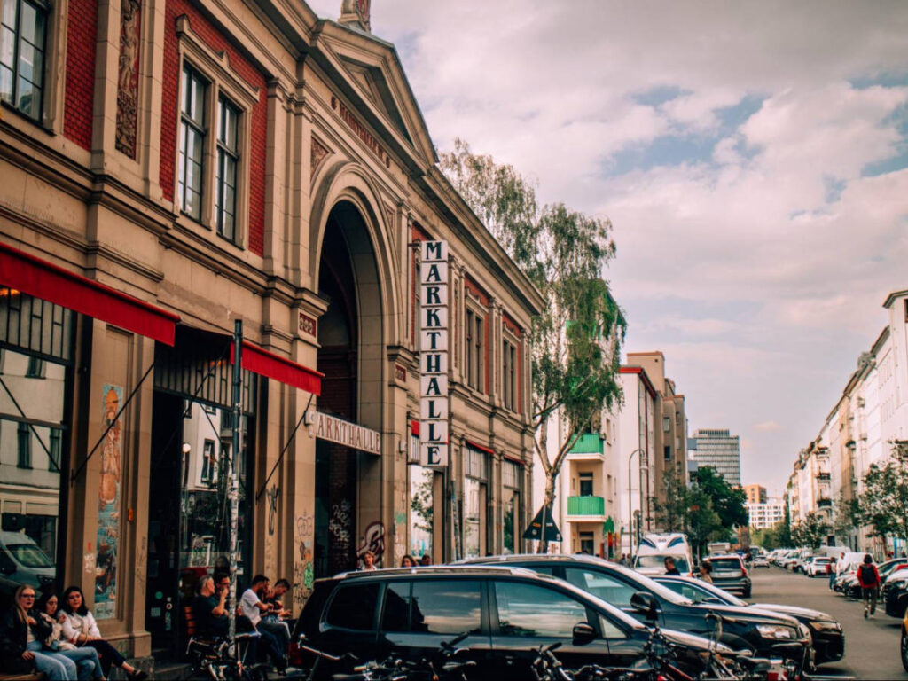 View of the parked vehicles outside Markthalle Neun