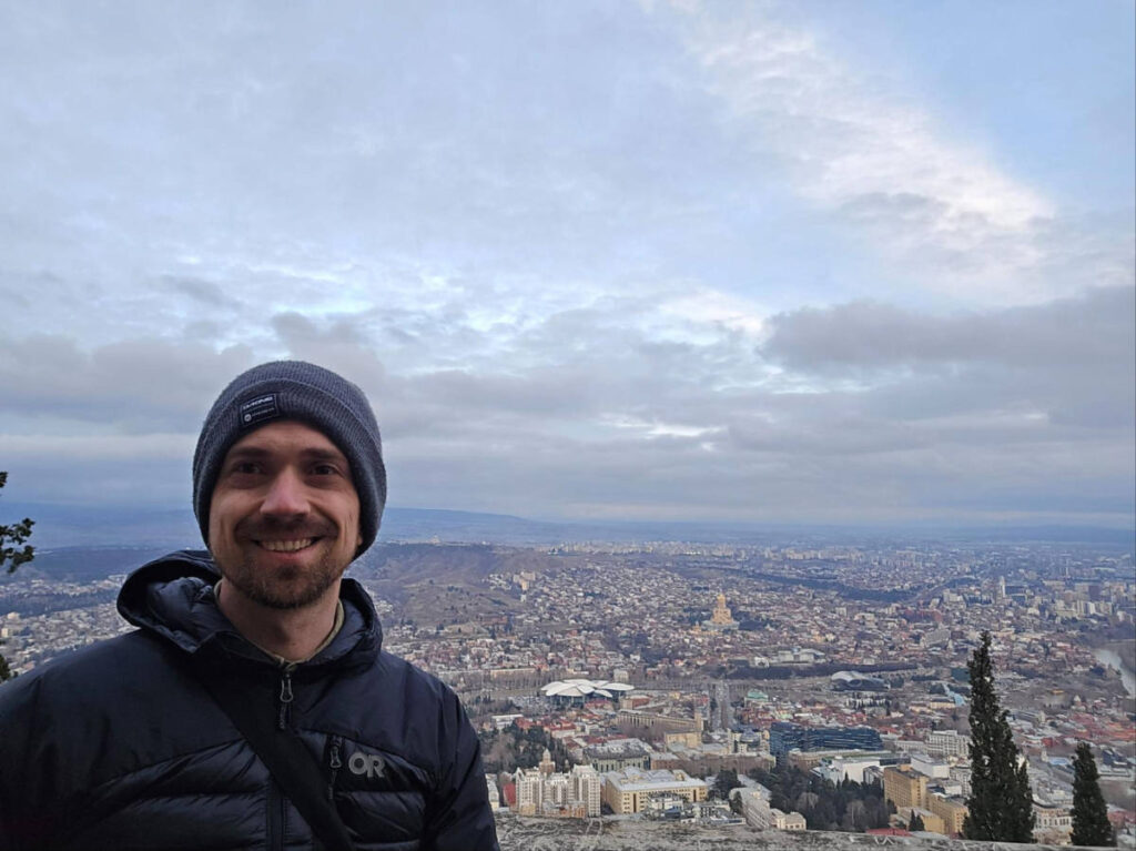 The author, Matthew Reppond smiling for a selfie in Mtatsminda Park