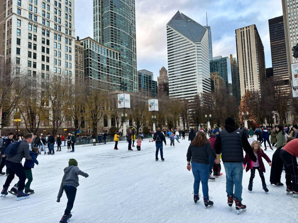 People enjoying at the McCormick Tribune Ice Rink