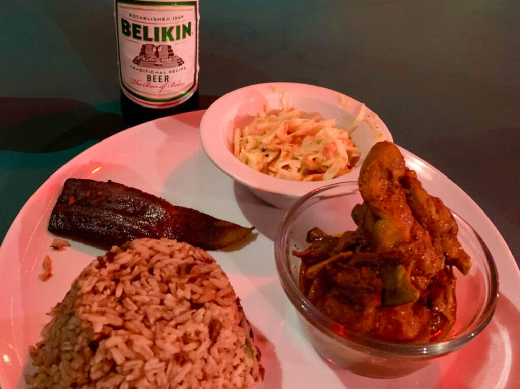 View of a meal on a plate in Caye Caulker