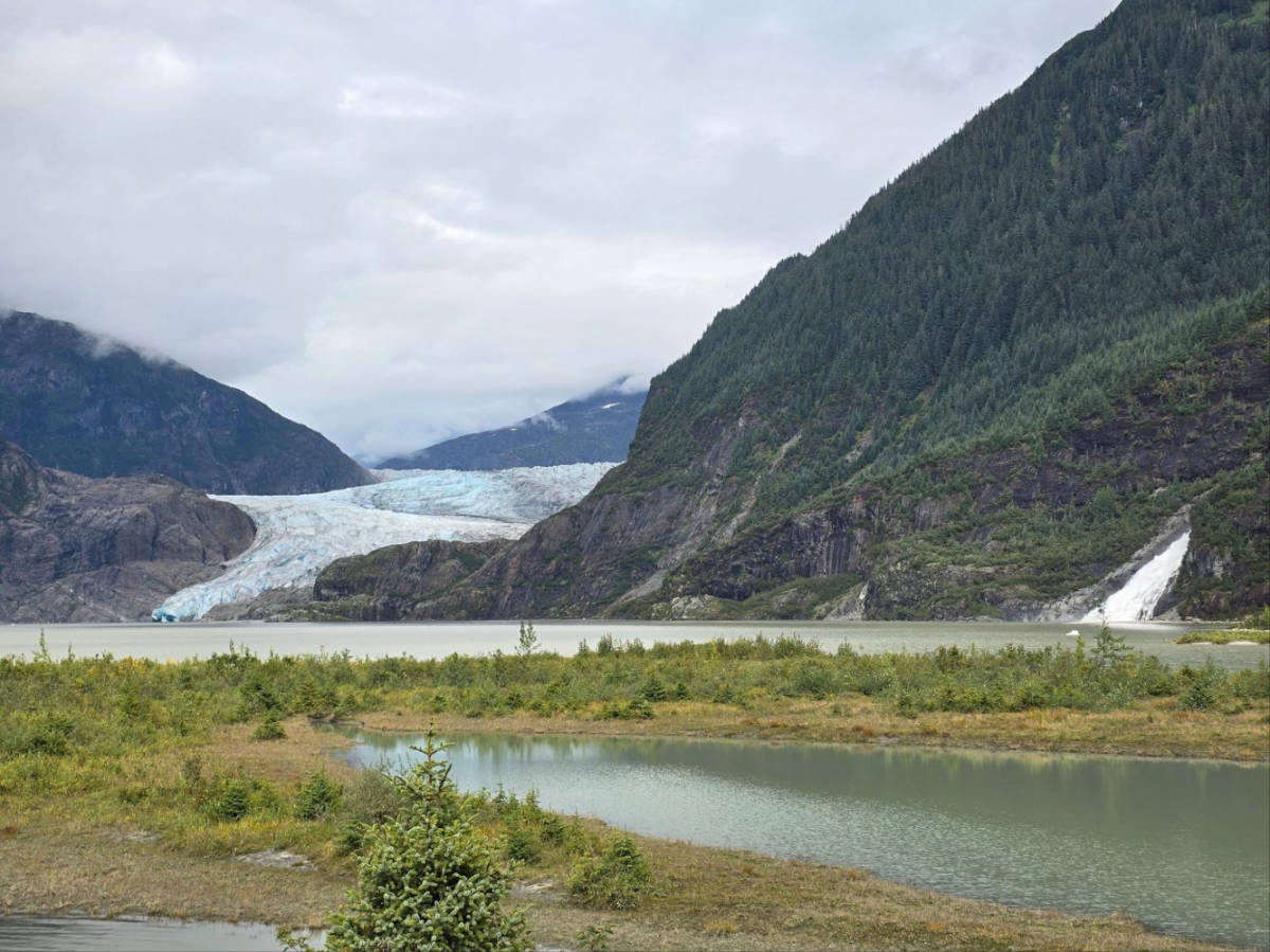 Scenic view of the Mendenhall Glacier and Nugget Falls