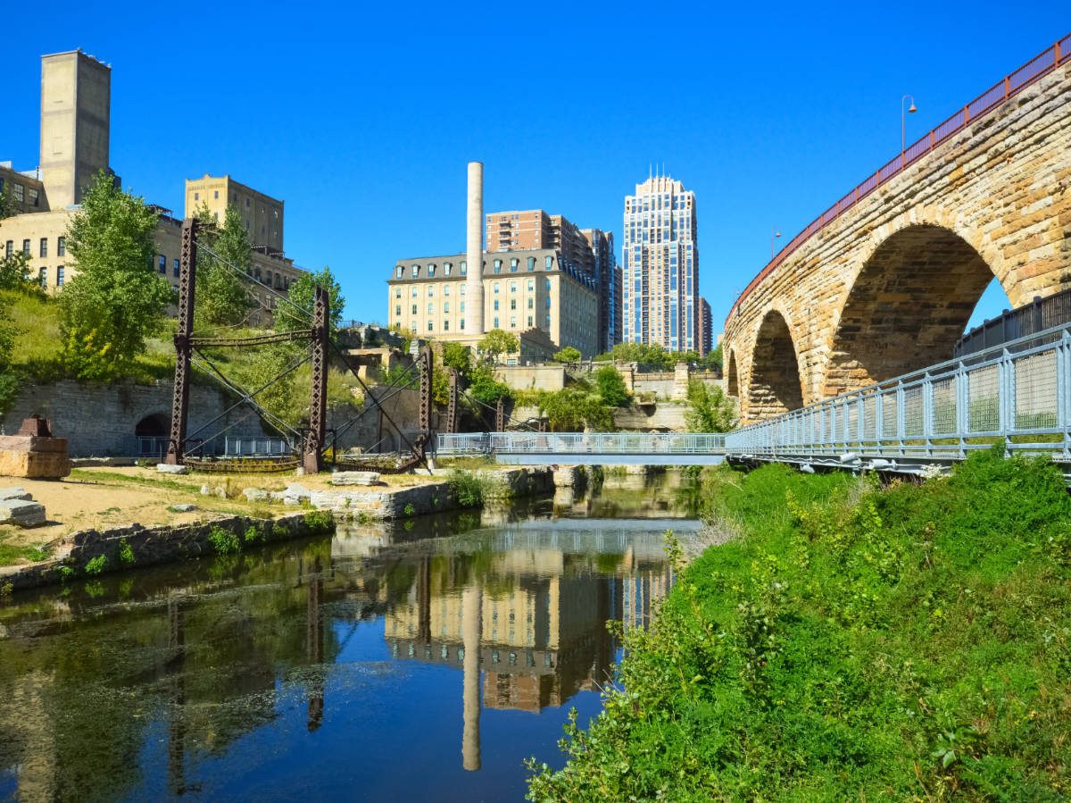 Clear blue sky over the Mill City Museum