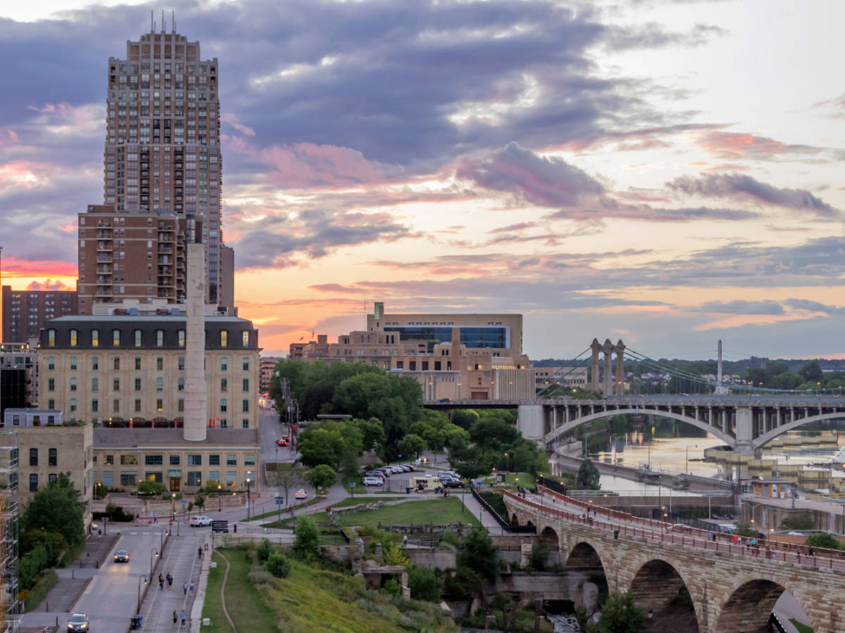 View at the Mill District during sunset in Downtown East