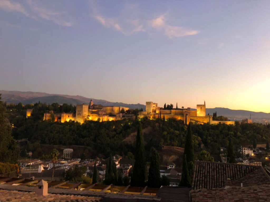 Panoramic view of Mirador de San Nicolas at dusk