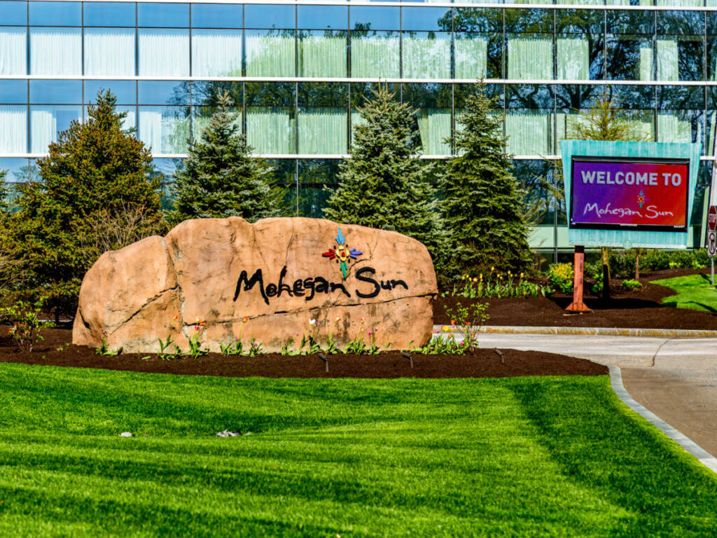 View of the welcome signage outside the Mohegan Sun Casino