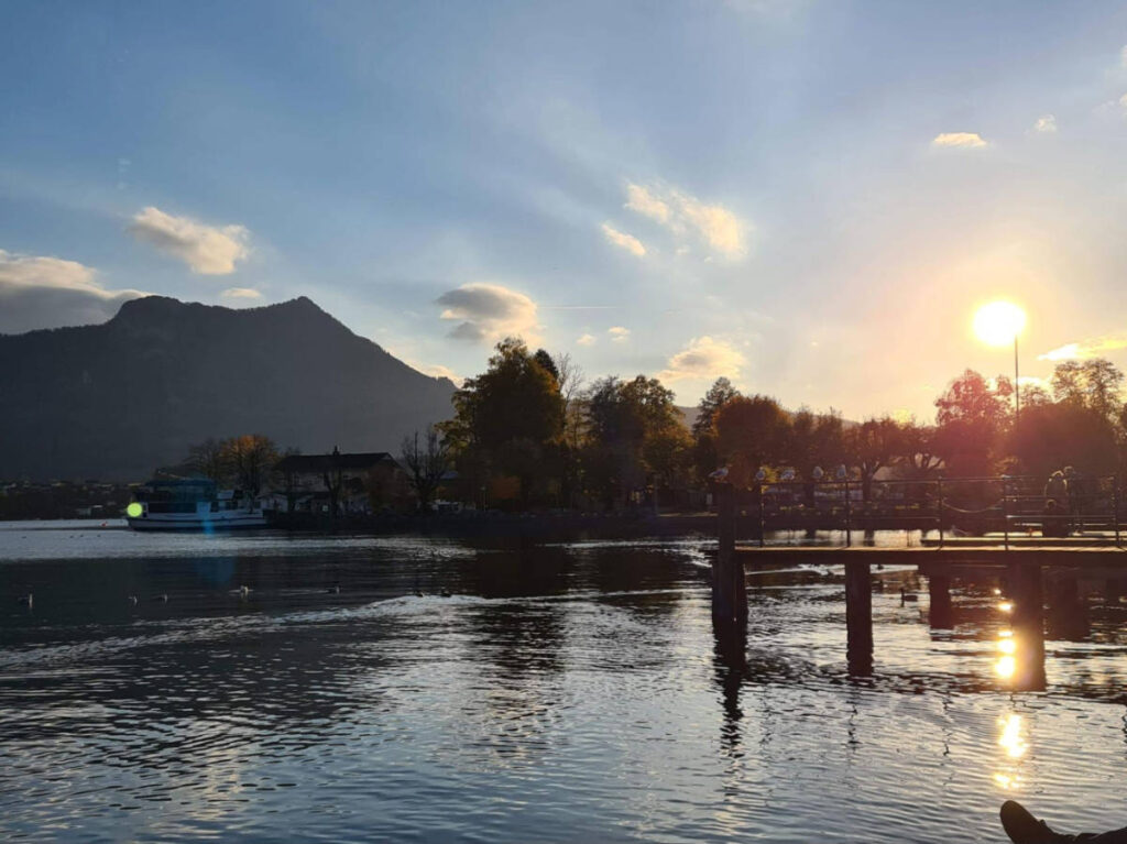 Scenic sunset view by the lake in Mondsee
