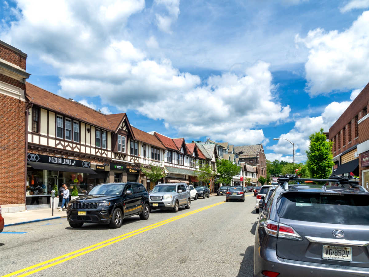 View of the vehicles parked outside the shops in Montclair