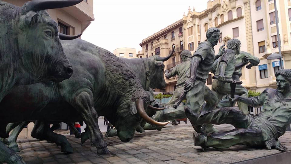 The Running of the Bulls sculpture at the Monumento al Encierro