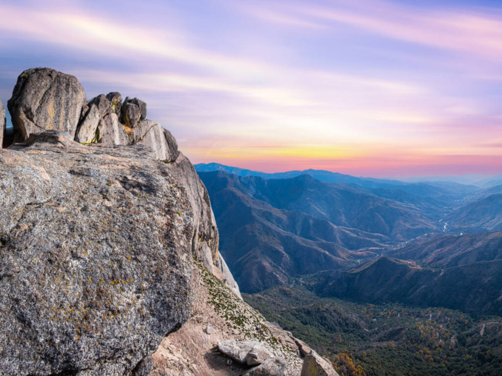 Colorful sky over the Moro Rock during sunset