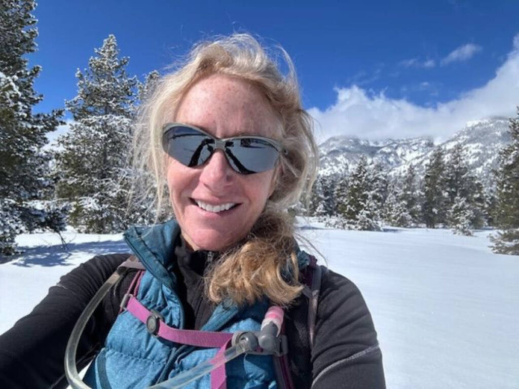 The author Morri Stewart bringing a hydration pack in winter