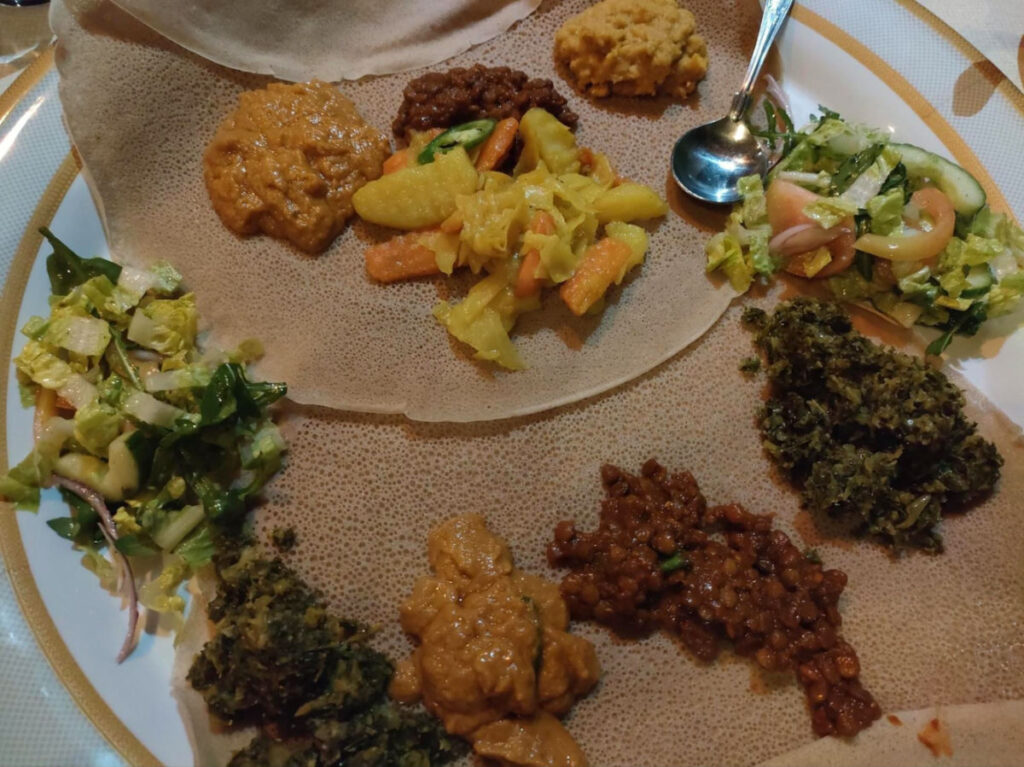 A plate of Mosob’s vegan platter