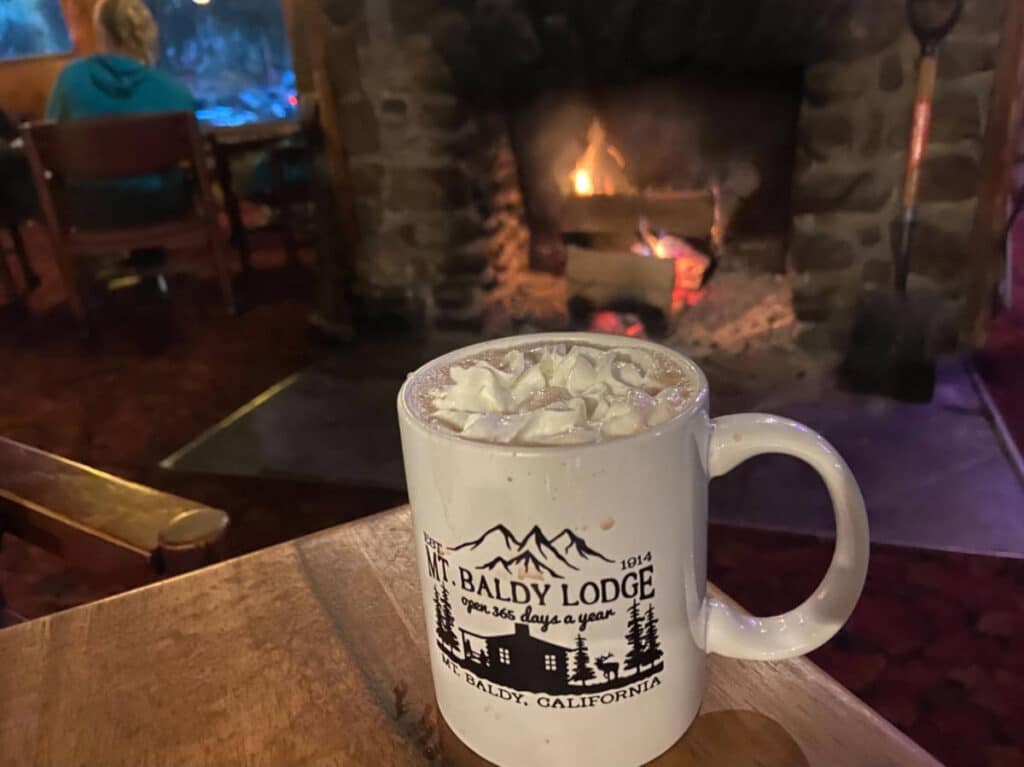 A hot cocoa on a mug at the Mount Baldy Lodge