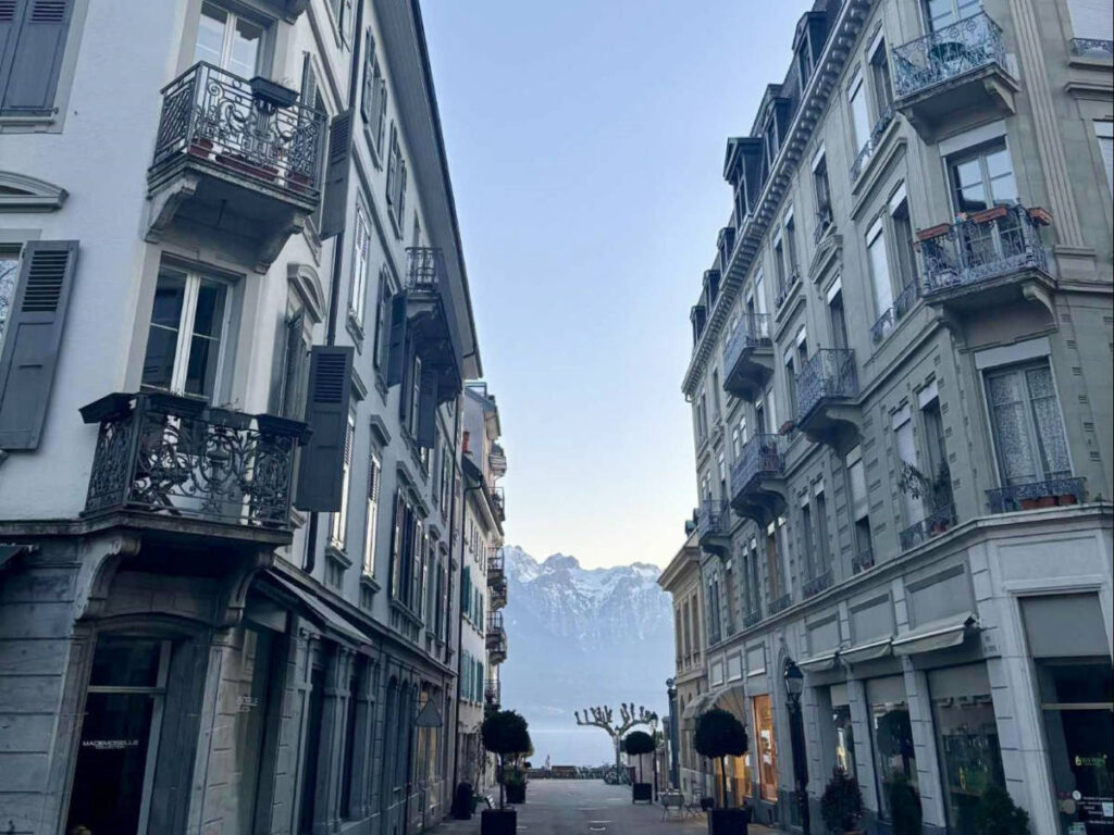 Scenic mountain views from the streets of Vevey