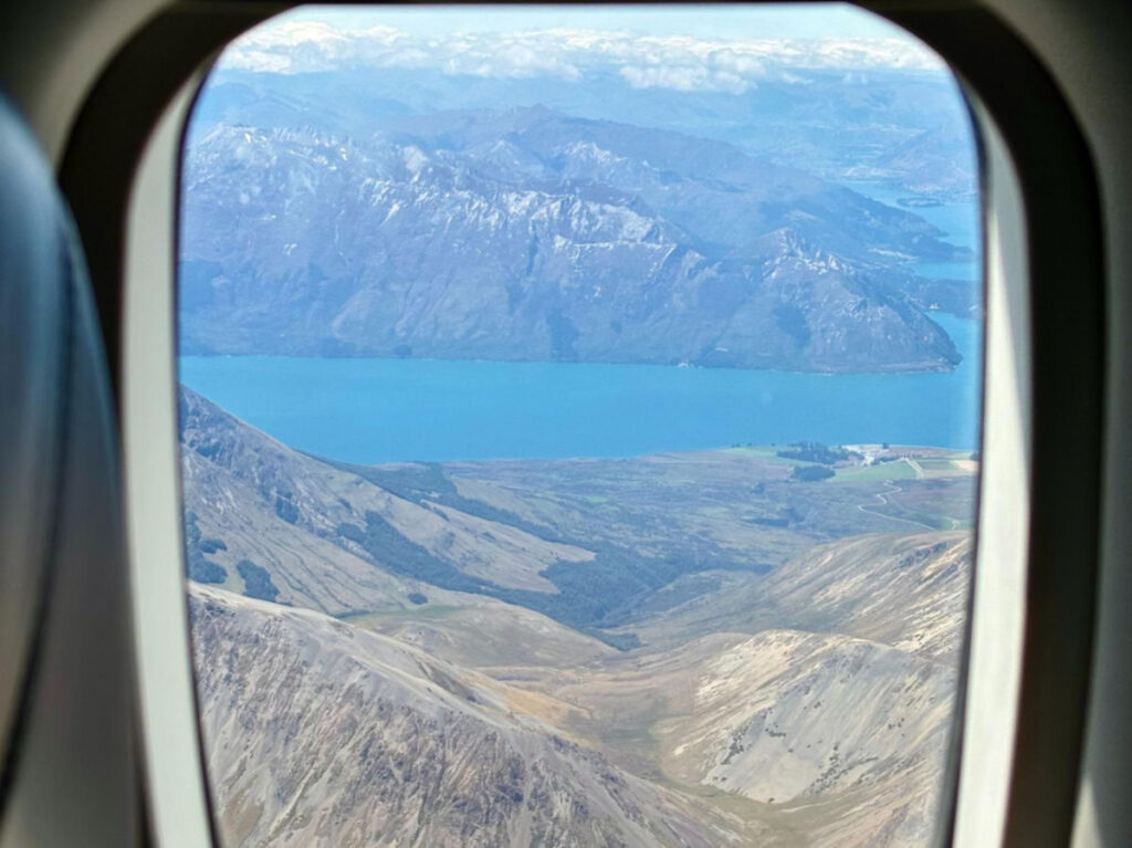 View of the Mountain and Lake Wakatipu seen from the airplane