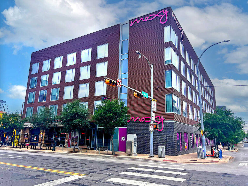 Exterior view of the Moxy Hotel