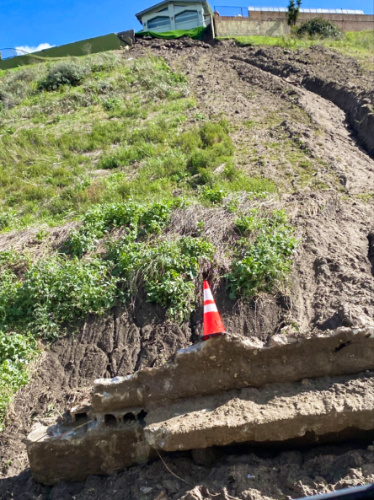 The debris at the bottom of the hill