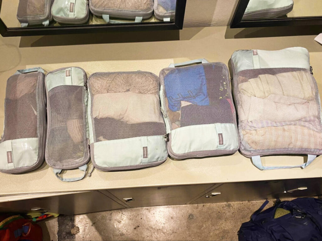 View of the clothes inside the packing cubes
