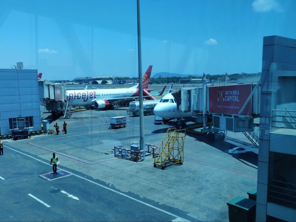 Aircrafts parked on the tarmac of Mumbai Airport in Sahar
