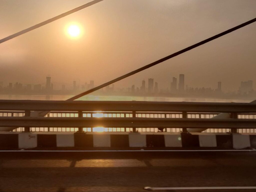View of Mumbai’s skyline  seen from the Bandra Worli Sea Link bridge