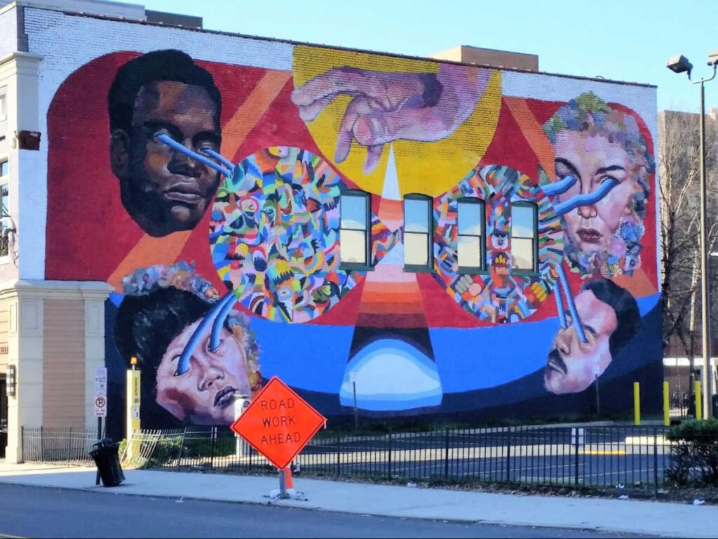 View of the colorful mural near Broad Street