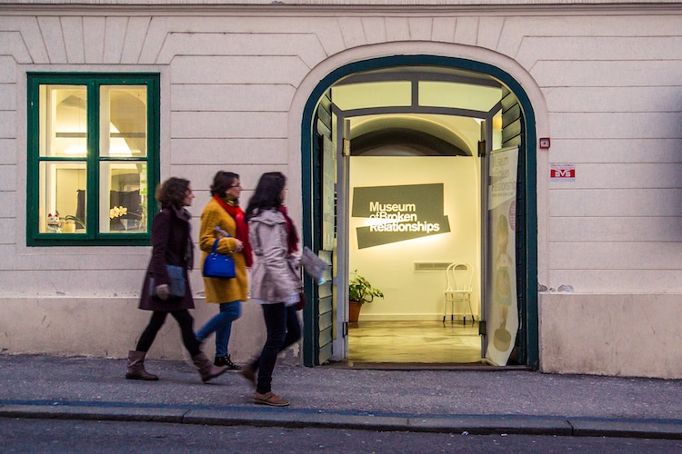 View of the people walking near the entrance to the Museum of Broken Relationships