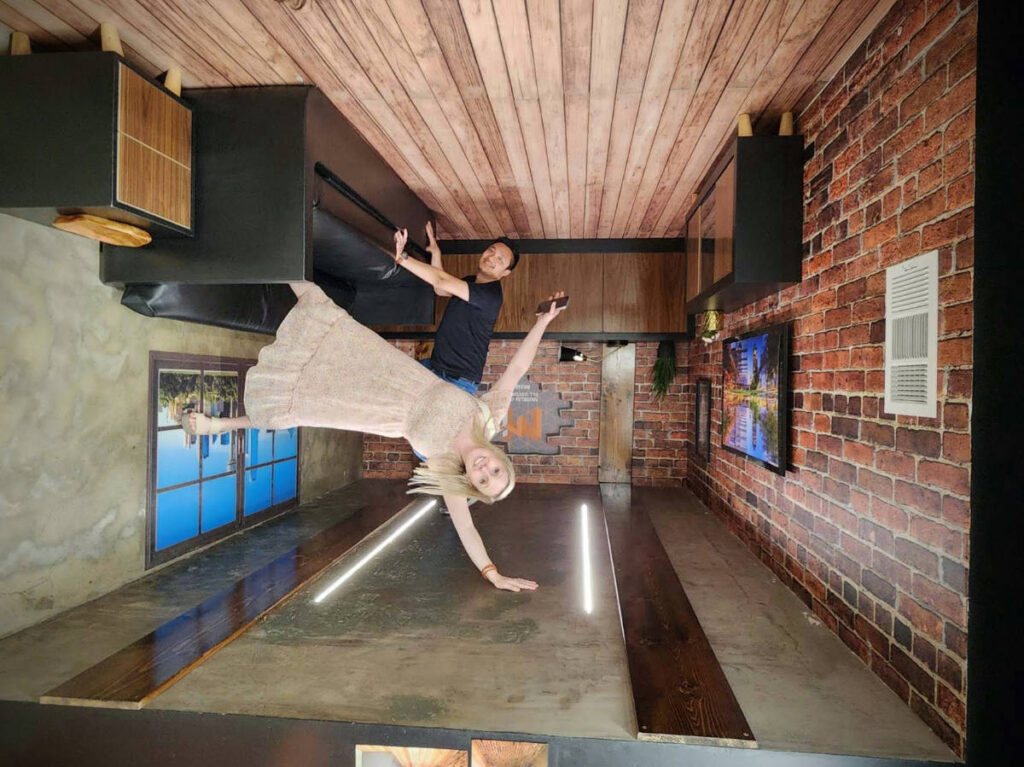 The author, Sarah Heath with her husband at the Museum of Illusions - Downtown Dallas