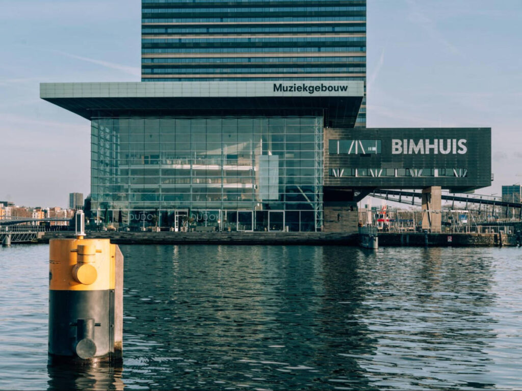 View of the waterfront Muziekgebouw aan ‘t IJ