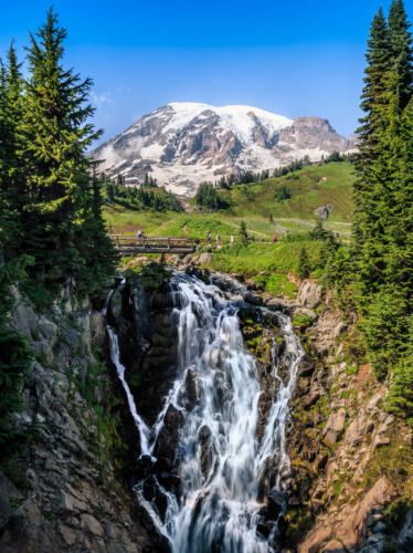 Clear blue sky over the Myrtle Falls