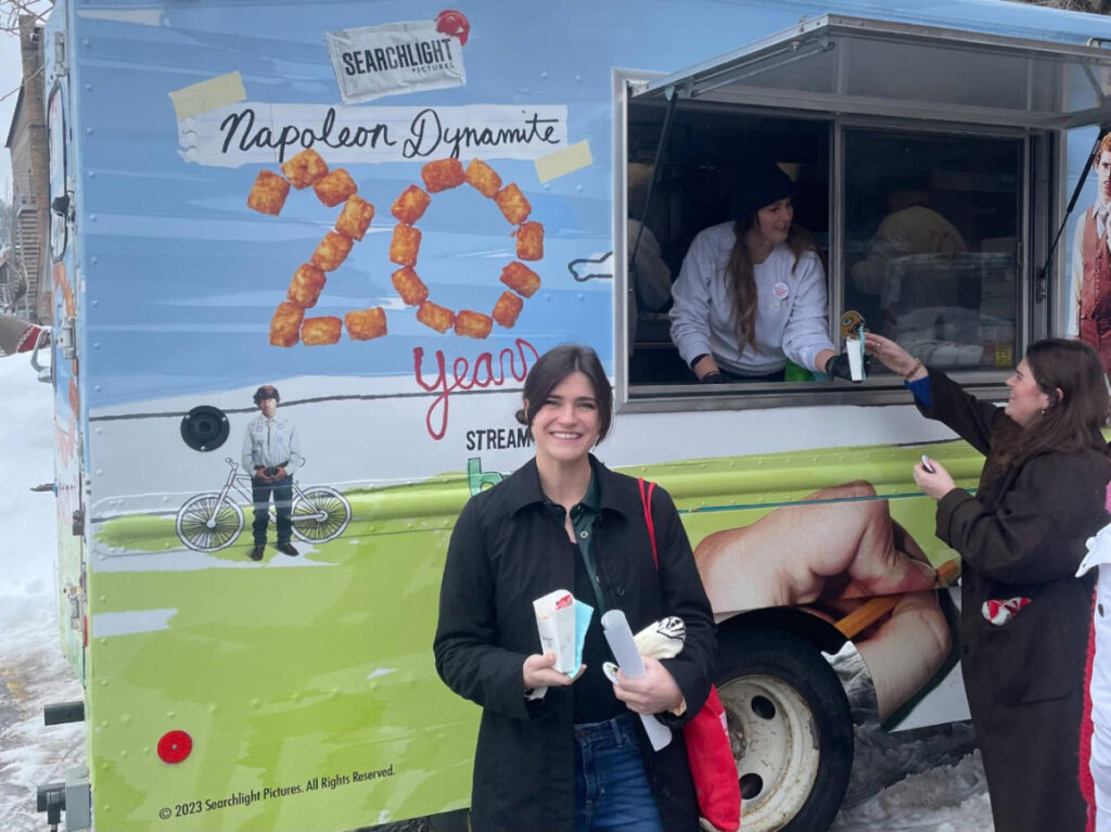 The author Betty Hurd holding a free tater tot