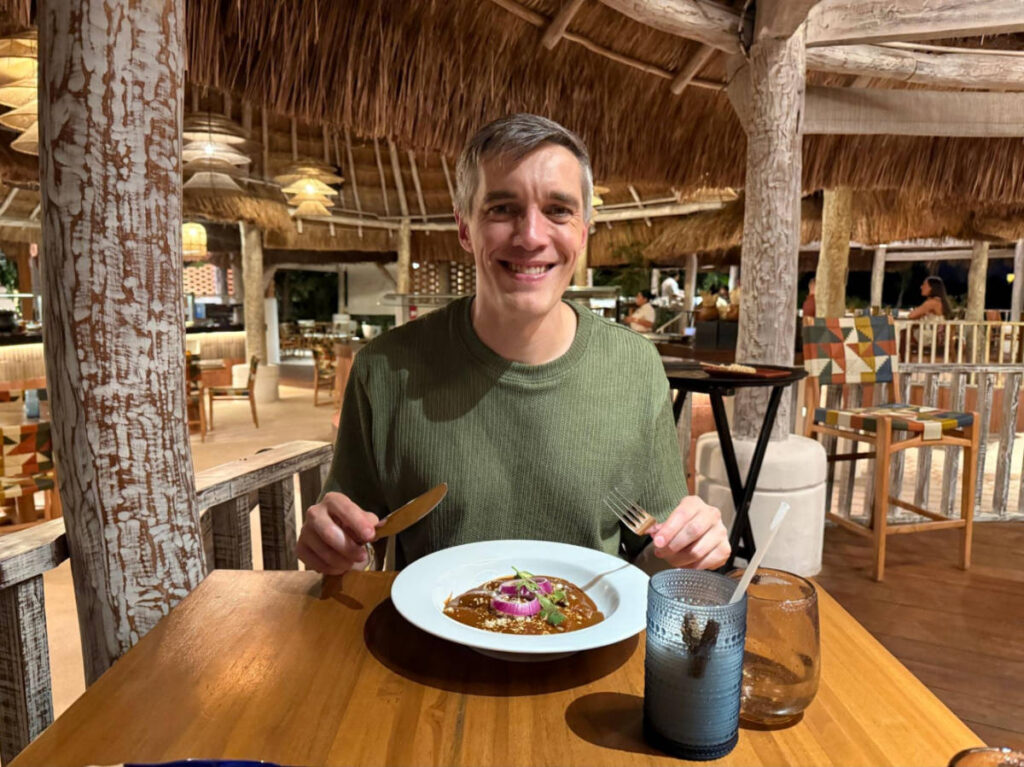 Travel Lemming founder Nate Hake, enjoying his dinner at the Mexican restaurant