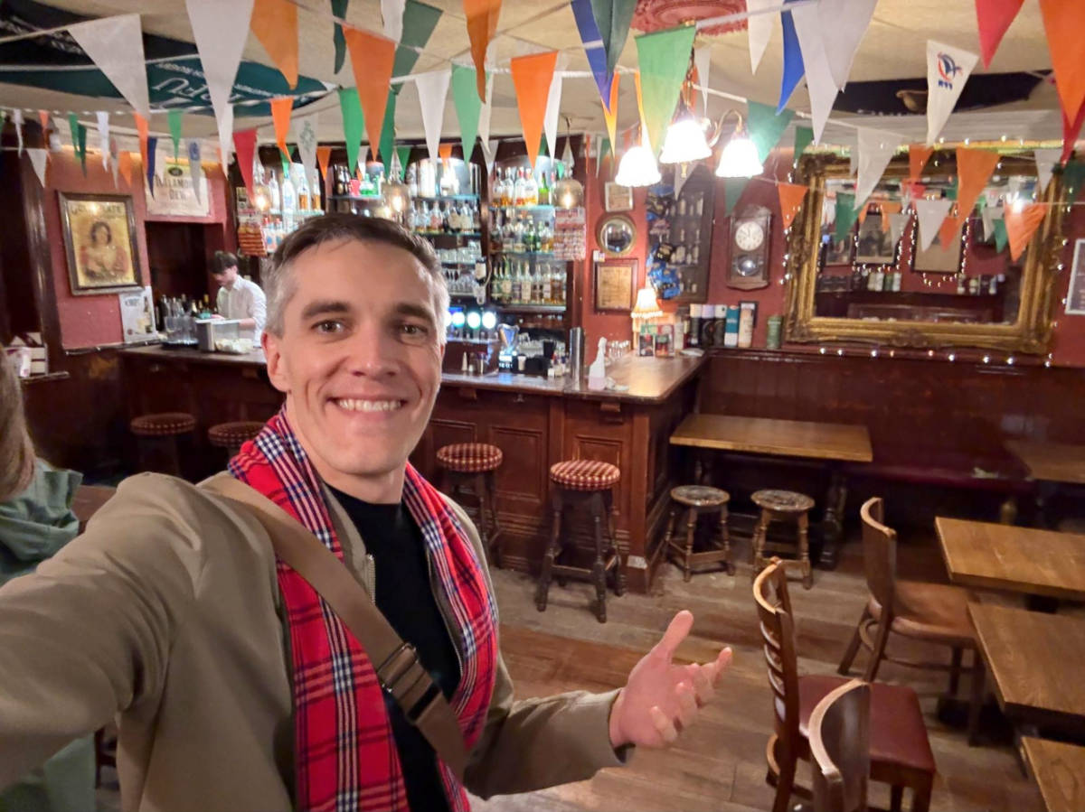 Travel Lemming founder Nate Hake, showing inside The Brazen Head