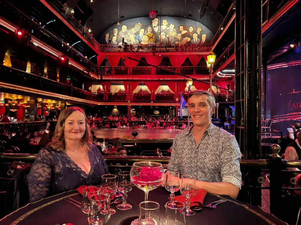 Travel Lemming founder, Nate Hake and his mom drinking at the Señor Tango show