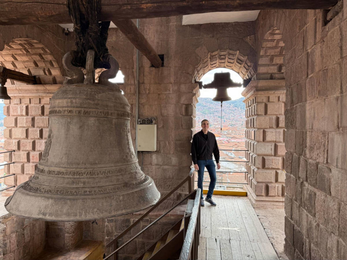 Travel Lemming founder Nate Hake, standing at the bell tower in the Church of Santo Domingo