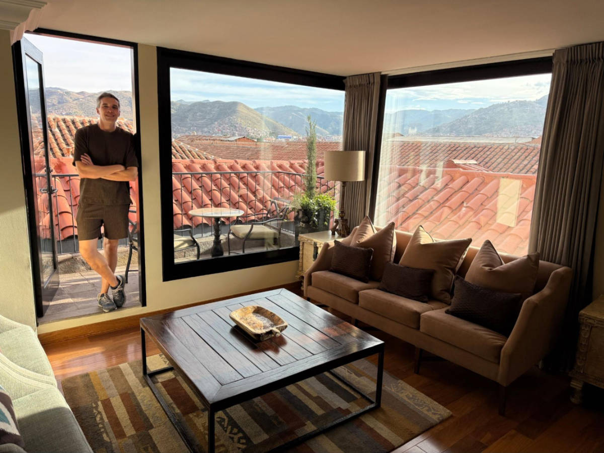 The author, Nate Hake posing for a photo at the Imperial Suite in JW Marriott El Convento Cusco