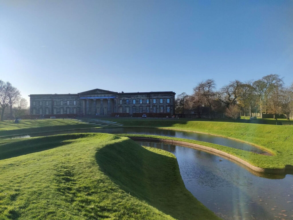 View of the green lawn at National Galleries of Scotland