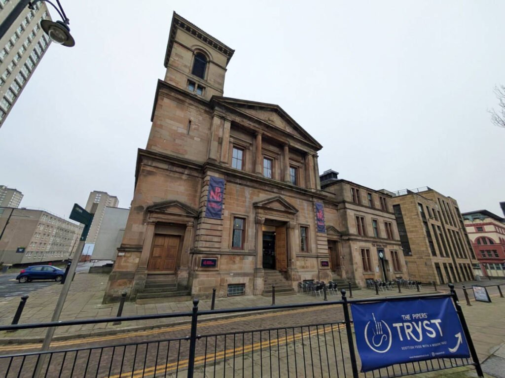Exterior view of the National Piping Centre seen from across the street