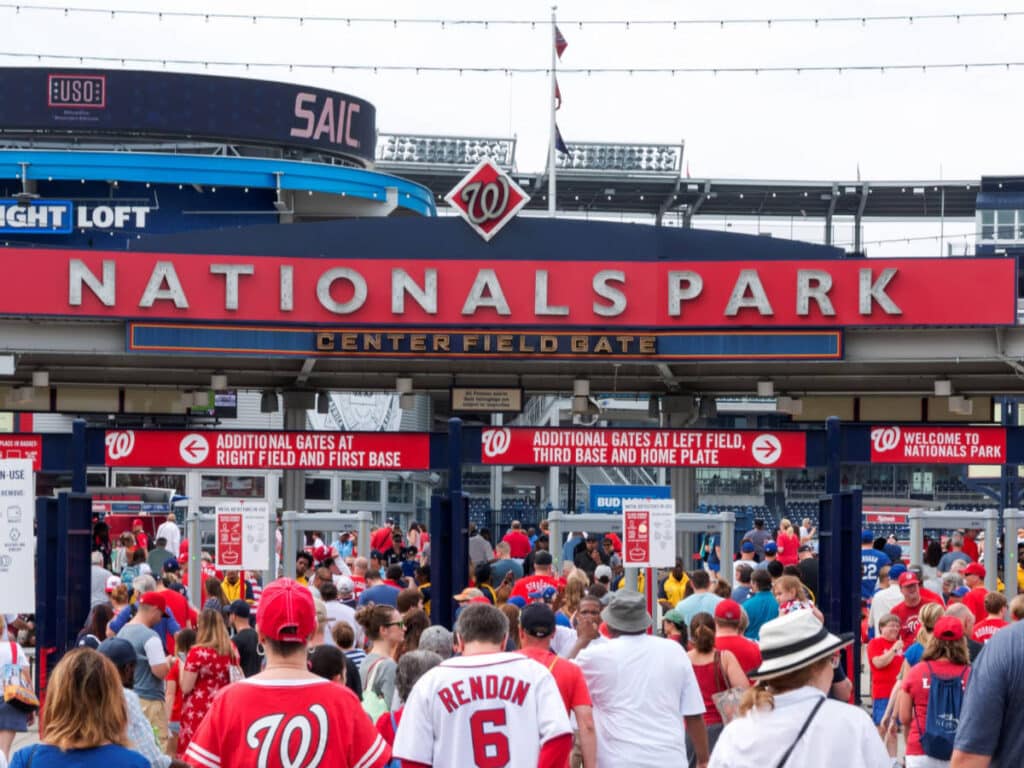 People going inside the Nationals Park for a baseball game