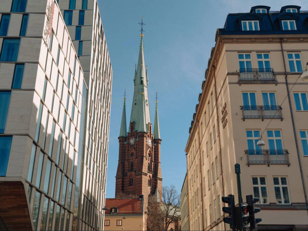 The new and old buildings in Norrmalm